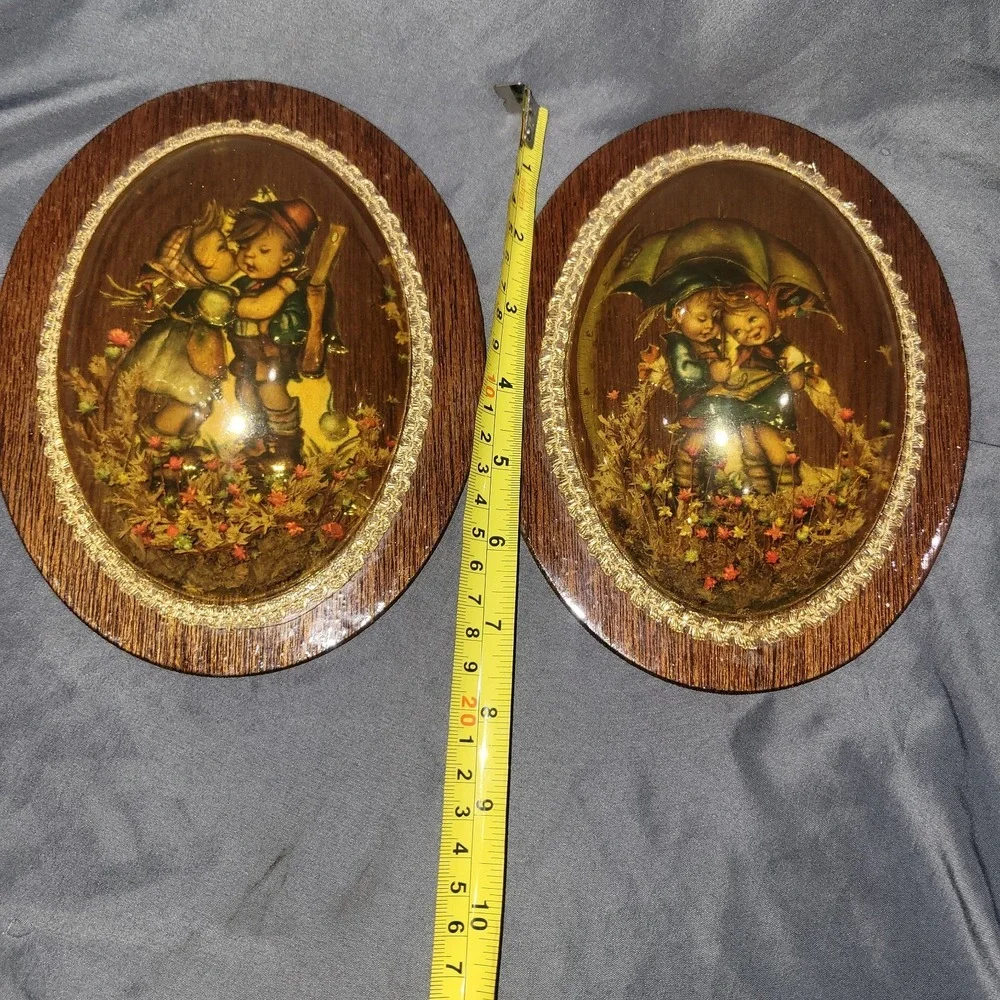 Vintage Goebel Hummel Decoupage 3D Dome Wooden Wall Plaque Pictures Hangings